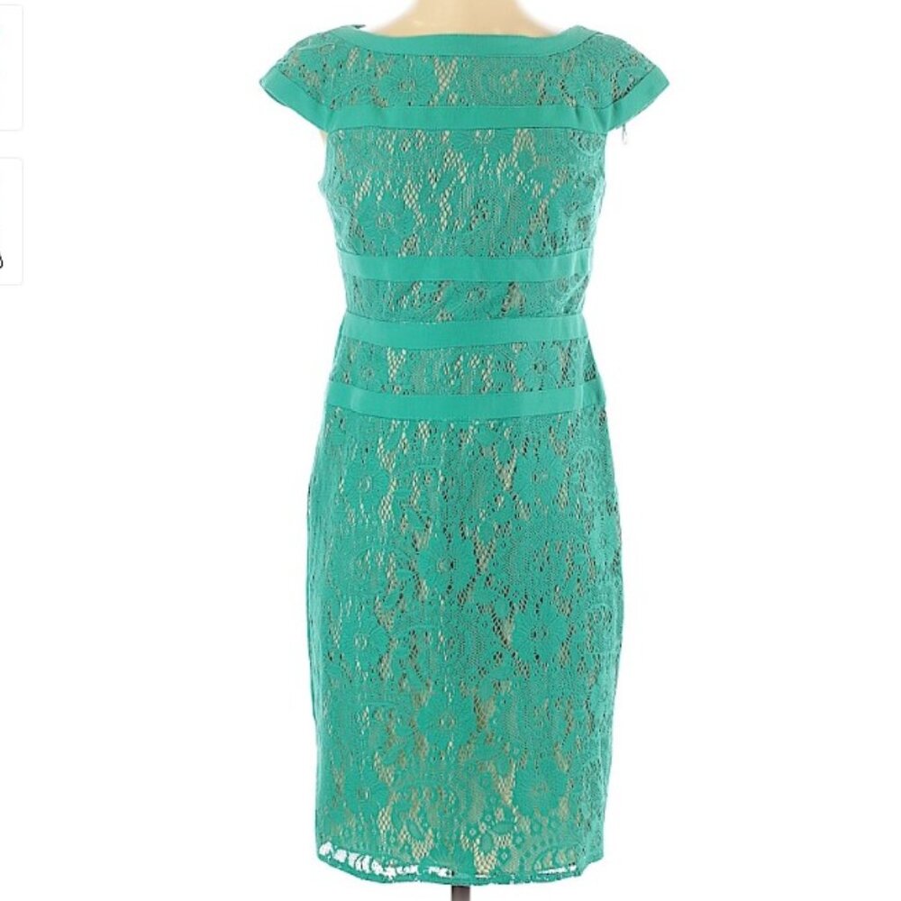 Adrianna Papell Teal Lace Cocktail/Formal Sheath Dress- Sz. 4